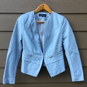 Vegan leather gray blue moto jacket
